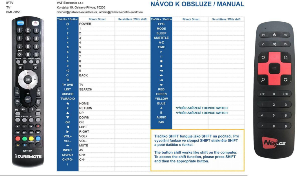 Dálkový ovladač General NEJ.CZ SML-5041, SML-5050, SML-5051