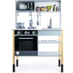 Mamido Mamido Dětská Dřevěná Kuchyňka Sporák Mikrovlnná trouba Hrnce šedá – Sleviste.cz