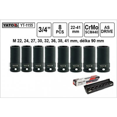 YATO Gola ořechy šestihranné kované prodloužené 3/4" sada 8 kusů 22-41mm YT-1155 – Sleviste.cz