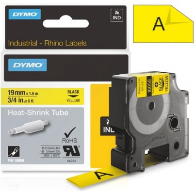 Páska Dymo Rhino bužírky, 19mm (18058) žlutá, černý tisk, 1,5m – Zboží Živě