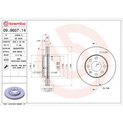 BREMBO brzdový kotouč 09.9607.14 – Sleviste.cz