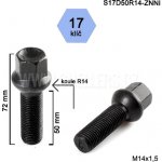 Kolový šroub M14x1,5x50 koule R14, klíč 17, S17D50R14F-BLACK, výška 72 mm | Zboží Auto