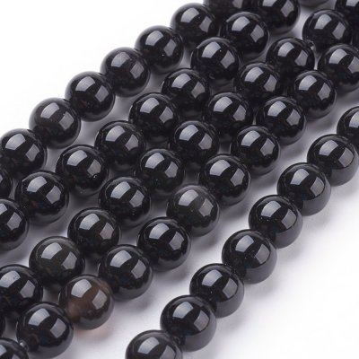 NUBIO Přírodní obsidián - korálky, černé, 8 mm – Zboží Dáma