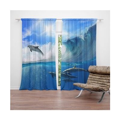 Sablio Závěs Delfíni ve vlnách: 2ks 140x250cm – Hledejceny.cz