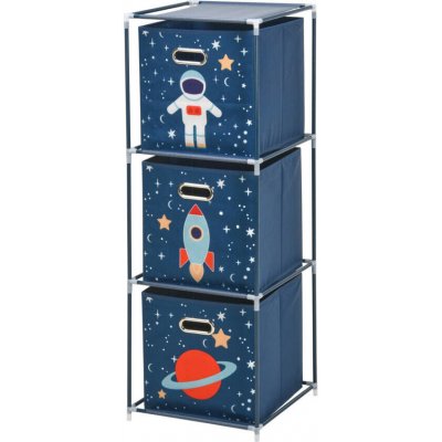 Storagesolutions Regál na knihy s úložnými boxy na hračky - vesmirná mise, 35x35x102 cm tmavě modrý – Sleviste.cz