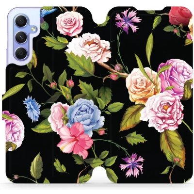 Pouzdro Mobiwear Flip Samsung Galaxy A34 5G - VD07S Růže a květy na černém pozadí