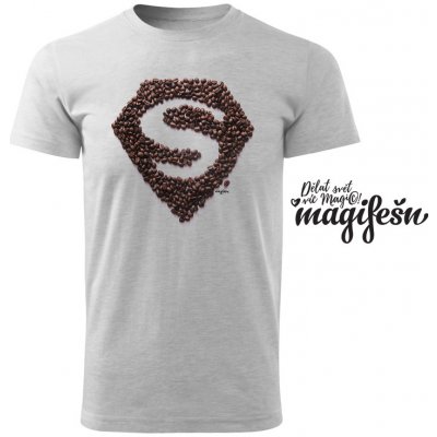 Magifešn BIO tričko Coffeelover Superman Světle šedá žíhaná – Zboží Mobilmania