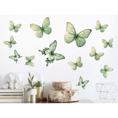 Nalepte.cz Motýli zelení 13 ks samolepky na zeď arch, rozměry 20 x 20 cm – Zboží Dáma