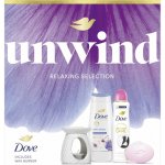 Dove Unwind Dove Advanced Care Antistress sprchový gel 225 ml + Dove Advanced Care Soft Feel antiperspirant ve spreji 72h 150 ml + Dove Relaxing tuhé mýdlo 90 g – Sleviste.cz