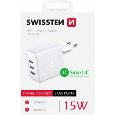 SWISSTEN SÍŤOVÝ ADAPTÉR 3x USB 3A 15W BÍLÝ – Zboží Mobilmania