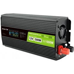 Green Cell Power Inverter LCD s displejem 12V/230V, 500W/1000W, čistá sinusoida INVGC12P500LCD