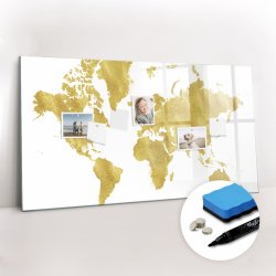 coloray Magnetická Nástěnná Tabule 120 x 60 cm Zlatá mapa světa