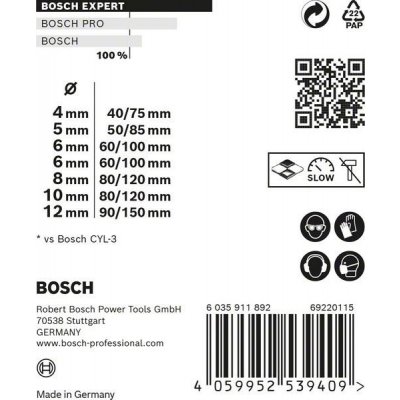 Bosch 7dílná sada vrtáků EXPERT CYL-9 MultiConstruction 4/5/6/6/8/10/12 mm 2608900647