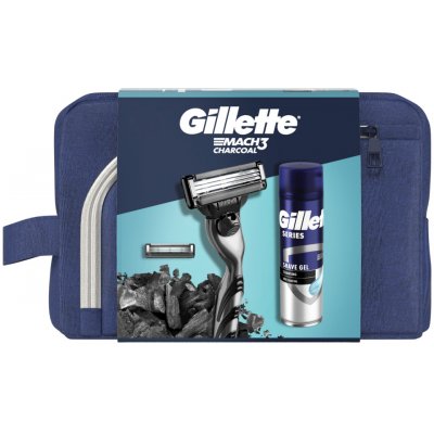 GILLETTE MACH3 Charcoal taška -Strojek + 2 NH + gel na holení 200 ml dárkové balení – Hledejceny.cz