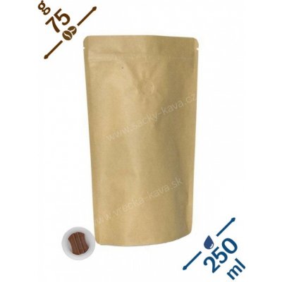 Sáčky na kávu se ZIPem a ventilem, 250ml, recyklovaný papír, 110x185x60, PAP/VMPET/LDPE, 75g, Doypack