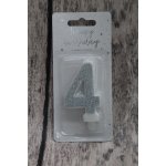 PartyDeco Stříbrná svíčka na dort číslo 4 – Zboží Dáma