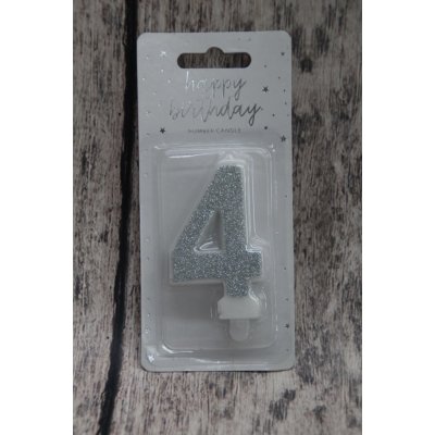 PartyDeco Stříbrná svíčka na dort číslo 4 – Zboží Dáma