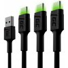 usb kabel Green Cell KABGCSET02 set 3 rychlodobíjecích Ray USB-C, 120cm