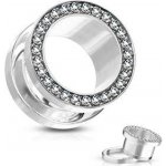 Šperky4U tunel do ucha s čirými zirkony TN01010-08C – Zboží Dáma
