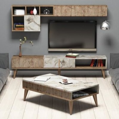 Hanah Home Living Room Furniture Set Milan Walnut White Marble Walnut White – Hledejceny.cz