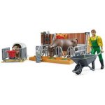 BRUDER 62611 Bworld Stáj pro krávy kráva tele a farmář – Zboží Dáma