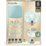 Suavinex Gold kojenecká láhev Gold set láhev 270ml + dudlík fyziologický + klip gold modrá – Zboží Mobilmania