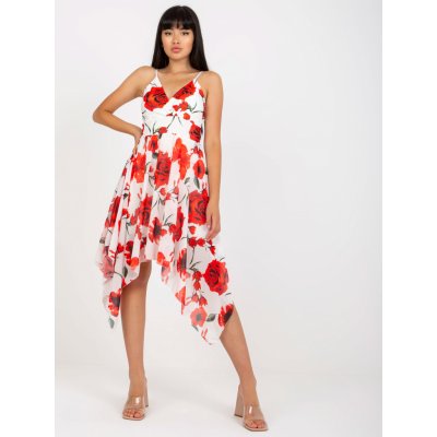 Asymetrické šaty se vzorem růží DHJ-SK-15952-1.24X white-red – Zboží Mobilmania