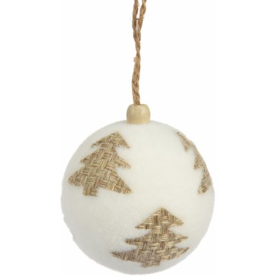 H&L Vánoční ozdoba koule 8cm bílá slámový stromek ABJ432720