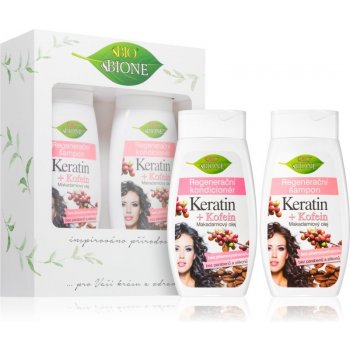 Bione Cosmetics Bio Keratin + Kofein Makadamiový olej regenerační vlasový  šampon 260 ml + regenerační kondicionér 260 ml dárková sada od 174 Kč -  Heureka.cz