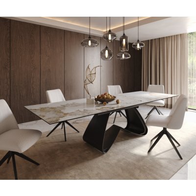 DELIFE Jídelní stůl Edge 200-300x100 keramika minas melange bílo-béžová podnož ve tvaru "W" černá rozkládací – Zbozi.Blesk.cz