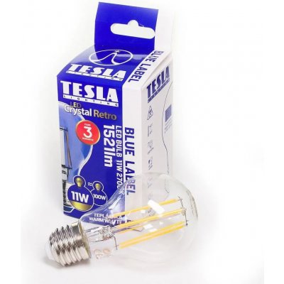 Tesla LED žárovka FILAMENT RETRO, E27, 11W, 230V, 1521lm, 25 000h, 2700K teplá bílá, 360st,čirá – Zboží Mobilmania