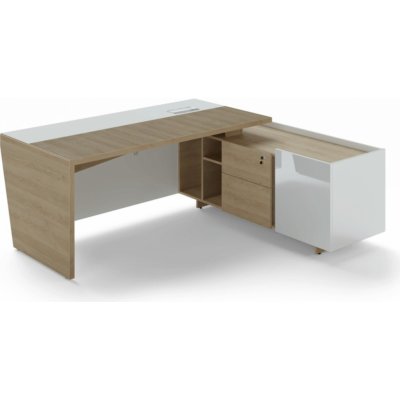 Lenza Trevix Psací stůl - 200,5 x 180 cm, pravý, dub pískový/bílý lesk – Zboží Mobilmania
