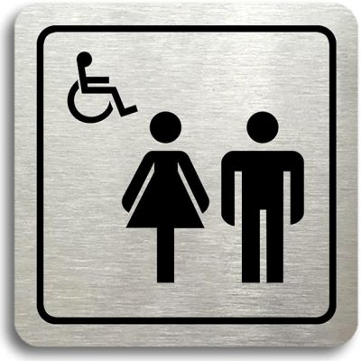 Accept Piktogram "WC ženy, muži, invalidé II" (80 × 80 mm) (stříbrná tabulka - černý tisk) – Hledejceny.cz