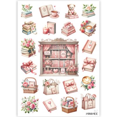 MINIMEE Papírové samolepky v aršíku A5 Srdce v knihách – Zboží Dáma