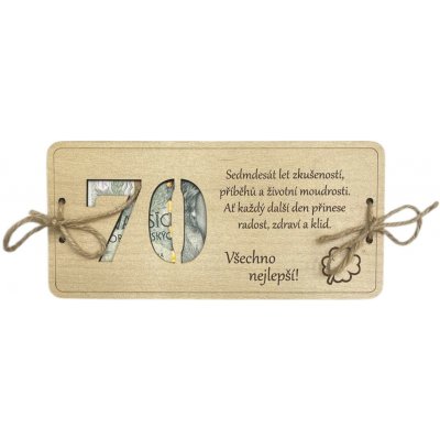 Dřevěné přání k 70. narozeninám na peníze – Zboží Mobilmania