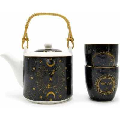 Easy Life Celestial porcelánová čajová souprava konvice 0,6 l a 2 šálky černo-zlatá s nerezovým sítkem – Zboží Dáma