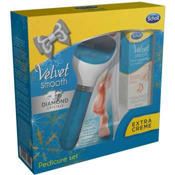 Scholl Velvet Smooth Pedicure Set dárková sada modrý strojek diamond + hydratační krém na nohy 60 ml