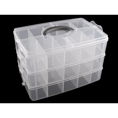 Prima-obchod Velký plastový box kufřík rozkládací 3 patra, barva transparent 19 x 33 cm – Zboží Dáma