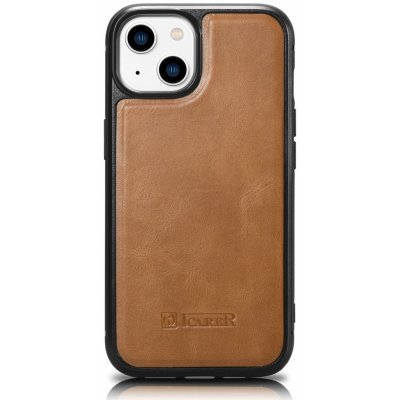 Pouzdro iCarer kožené iPhone 14 PLUS Oil wax real leather back cover Light hnědé – Zboží Mobilmania