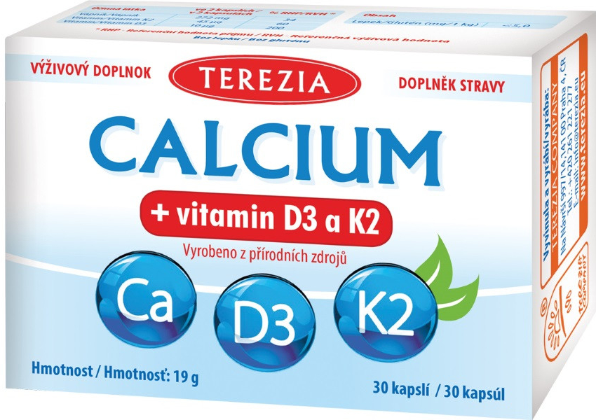 Terezia Calcium+vitamin D3 a K2 30 kapslí od 69 Kč - Heureka.cz