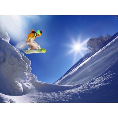 WEBLUX 38537605 Fototapeta vliesová Snowboarder jumping against blue sky Snowboarder skákat proti modré obloze rozměry 270 x 200 cm – Zboží Mobilmania