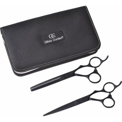 Olivia Garden sada kadeřnických nůžek 6,5" a efilačních nůžek 6,35" SilkCut Pro Matt Black – Zboží Mobilmania