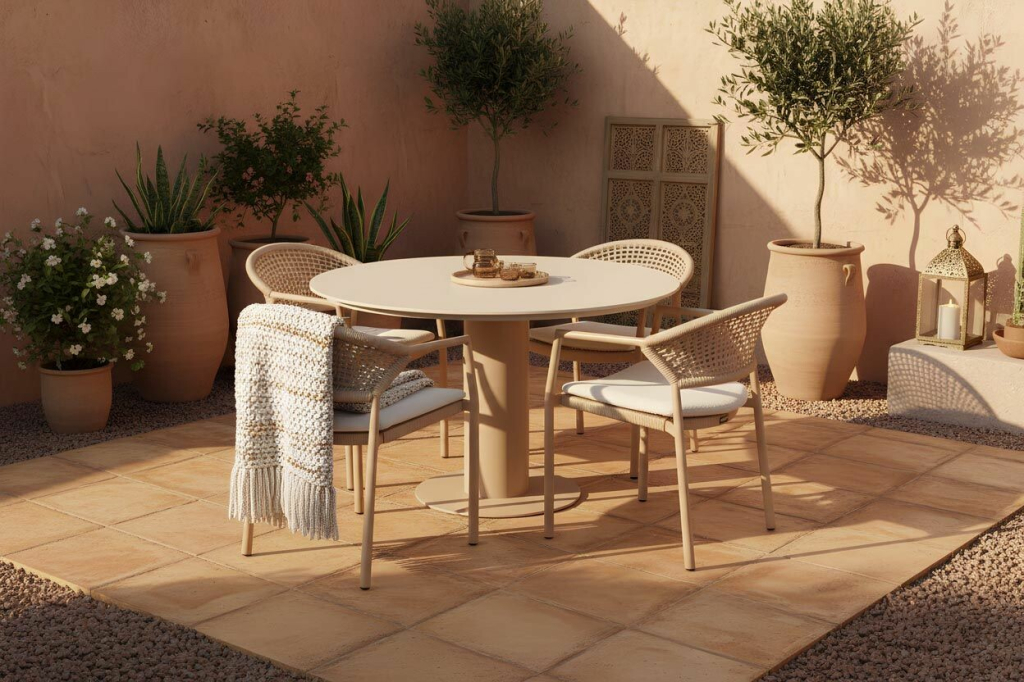 Hartman Taragona & Girona cappuccino – kulatý stůl 120 cm + 4 křesla