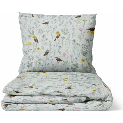 Darré Krep povlečení Ptáčci v kvítí - mint 140 x 220 70 x 90 – Zboží Mobilmania
