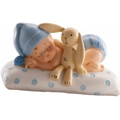 deKora deKorace Dětská figurka spinkající chlapeček s králíčkem - figurka k narození či k narozeninám