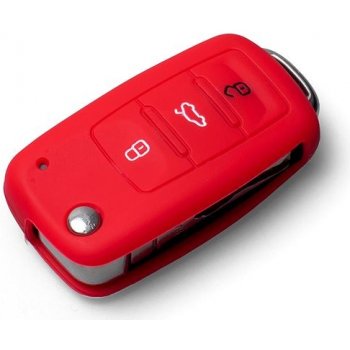 Klíčenka Ochranné silikonové pouzdro na klíč pro VW/Seat/Škoda s vystřelovacím klíčem červená