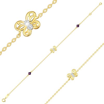 Šperky eshop náramek z kombinovaného zlata dvoubarevný motýl tmavě fialové krystaly Swarovski S3GG253.41 – Zboží Mobilmania