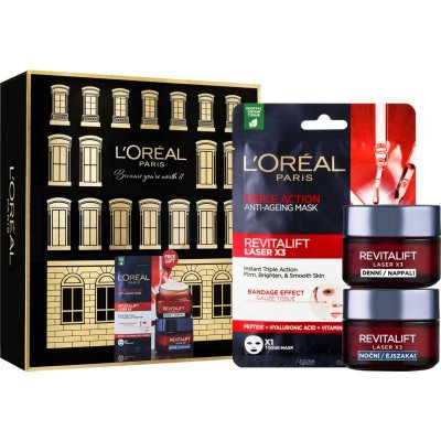 L’Oréal Paris Revitalift Laser plátýnková maska proti stárnutí pleti 28 g + denní krém na obličej s intenzivní výživou 50 ml + noční regenerační krém proti stárnutí pleti 50 ml – Zbozi.Blesk.cz