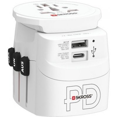 SKROSS Cestovní adaptér PRO Light USB AC30PD World, 7A max., USB A+C, PD 30W, UK+USA+Austrálie/Čína – Zbozi.Blesk.cz