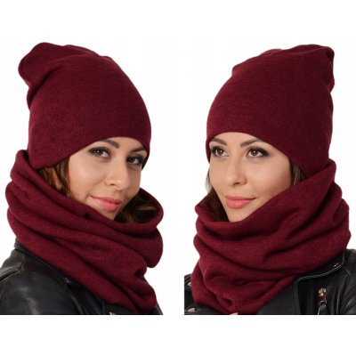 Fashionweek moderni zimní set čepice a šála pletený tunel ZIZI20/K6 vínově – Hledejceny.cz